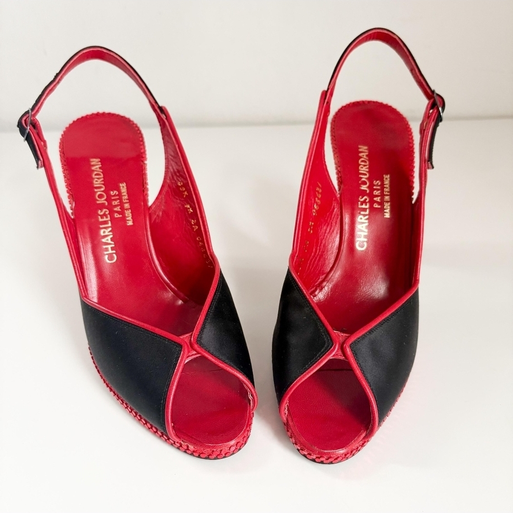 Charles Jourdan Black and Red Heeled Sandals